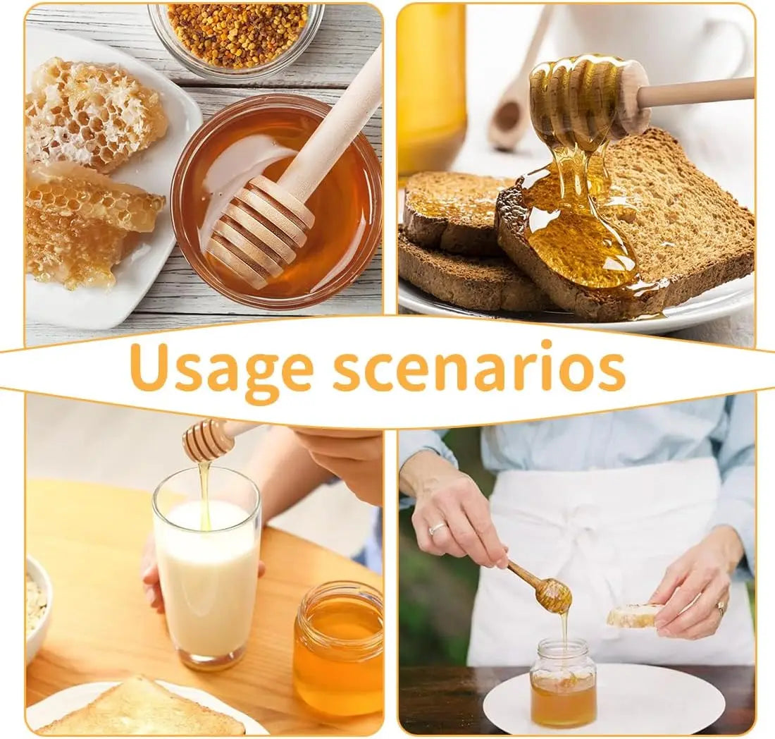 8/10/16Cm Honey Stir Bar Mixing Handle Jar Spoon Practical 100Pc Wood Dipper Honey Long Stick Supplies Honey Kitchen Tools