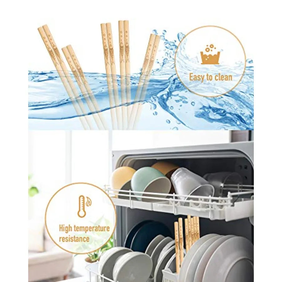 5 pairs of bamboo chopsticks can be reused classic healthy highquality natural bamboo chopsticks can be washed in the dishwashe