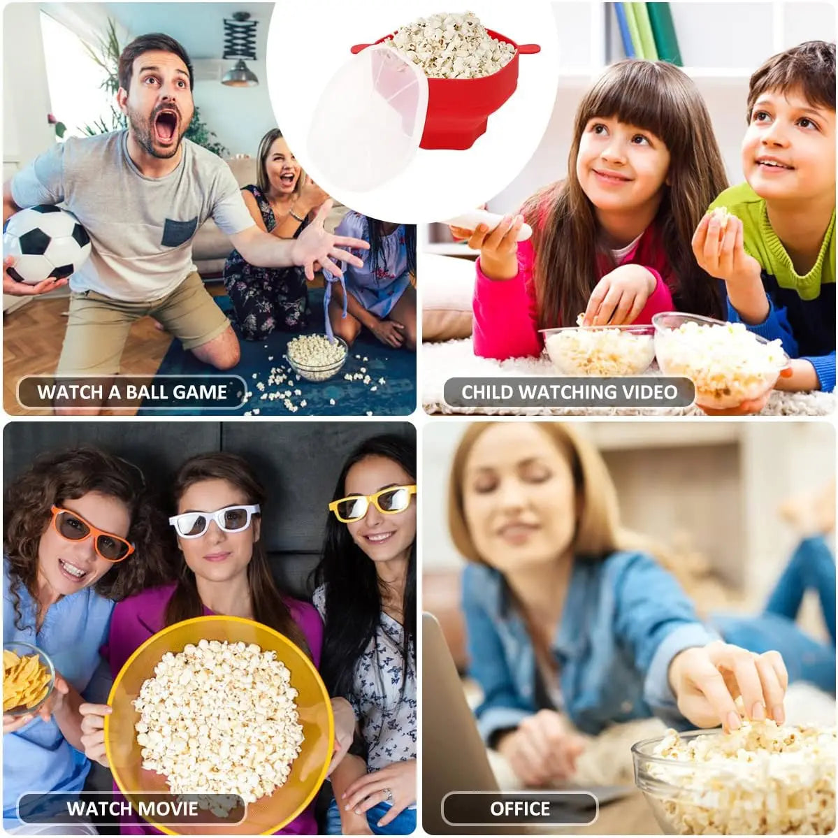 Silicone Popcorn Bowl Microwave Oven Popcorn Maker with Lid Folding Popper Collapsible Family Bucket Holder Kitchen Baking Tools