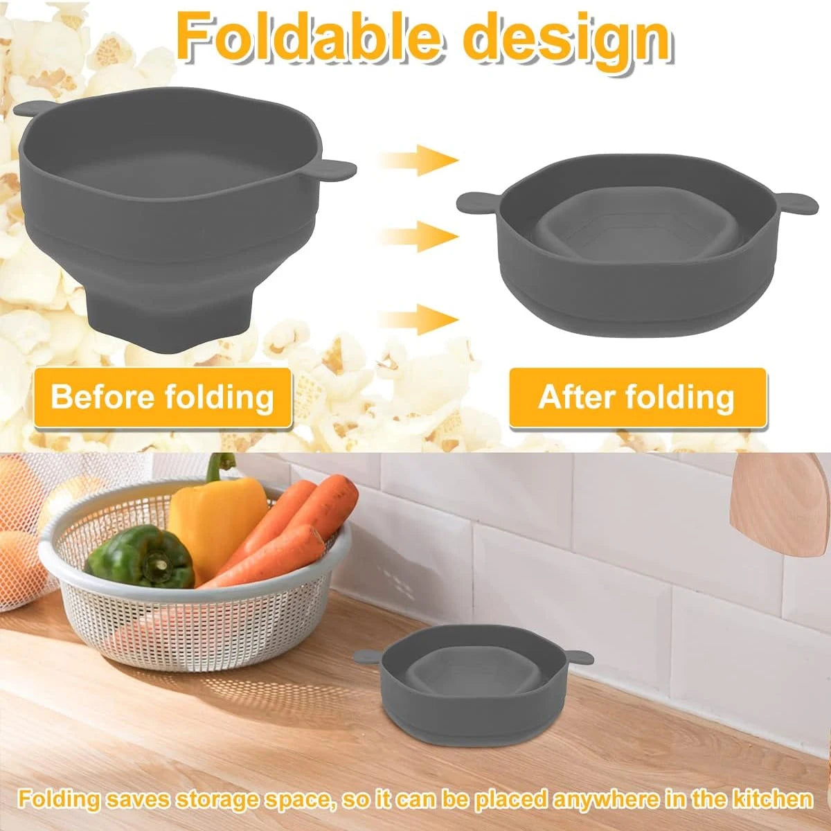 Silicone Popcorn Bowl Microwave Oven Popcorn Maker with Lid Folding Popper Collapsible Family Bucket Holder Kitchen Baking Tools