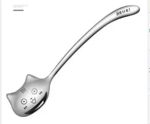 1pcs Cute Cat Dessert Spoon 304 Stainless Steel Teaspoon For Coffee Ice Cream Laser Engraving Long Handle Flatware GiftTableware
