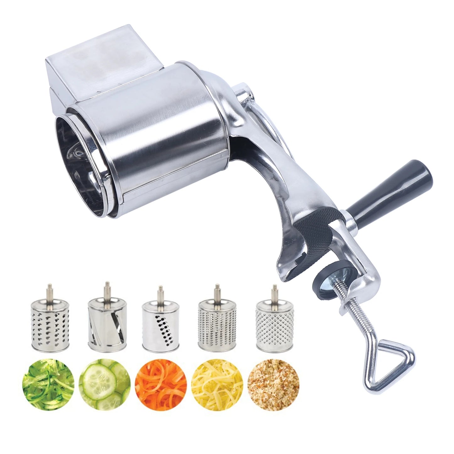 Manual Vegetable Cutter Kitchen Tool Multifunctional Stainless Steel Rotary Vegetable Grater with 5 Drum Blades