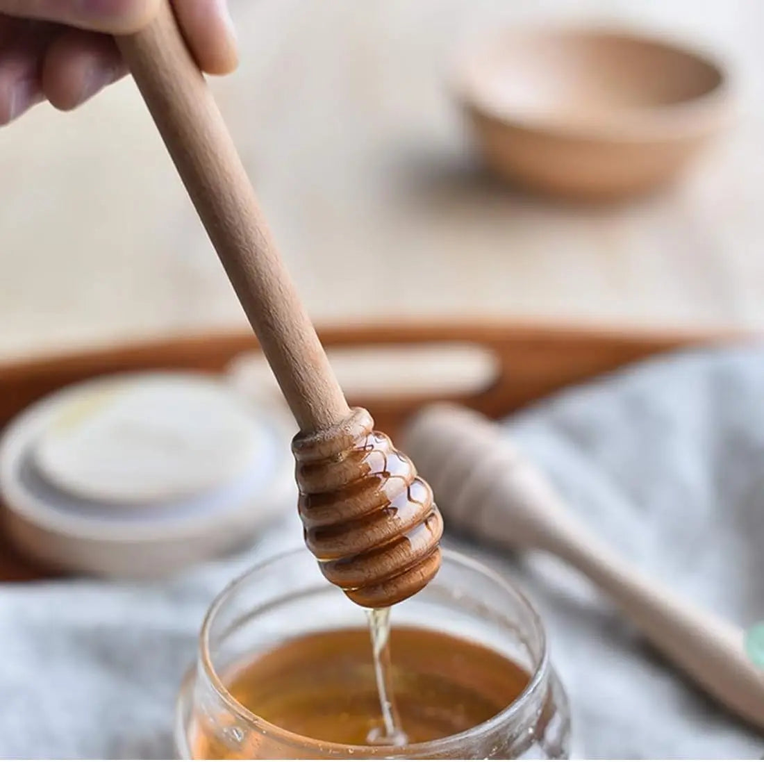 8/10/16Cm Honey Stir Bar Mixing Handle Jar Spoon Practical 100Pc Wood Dipper Honey Long Stick Supplies Honey Kitchen Tools