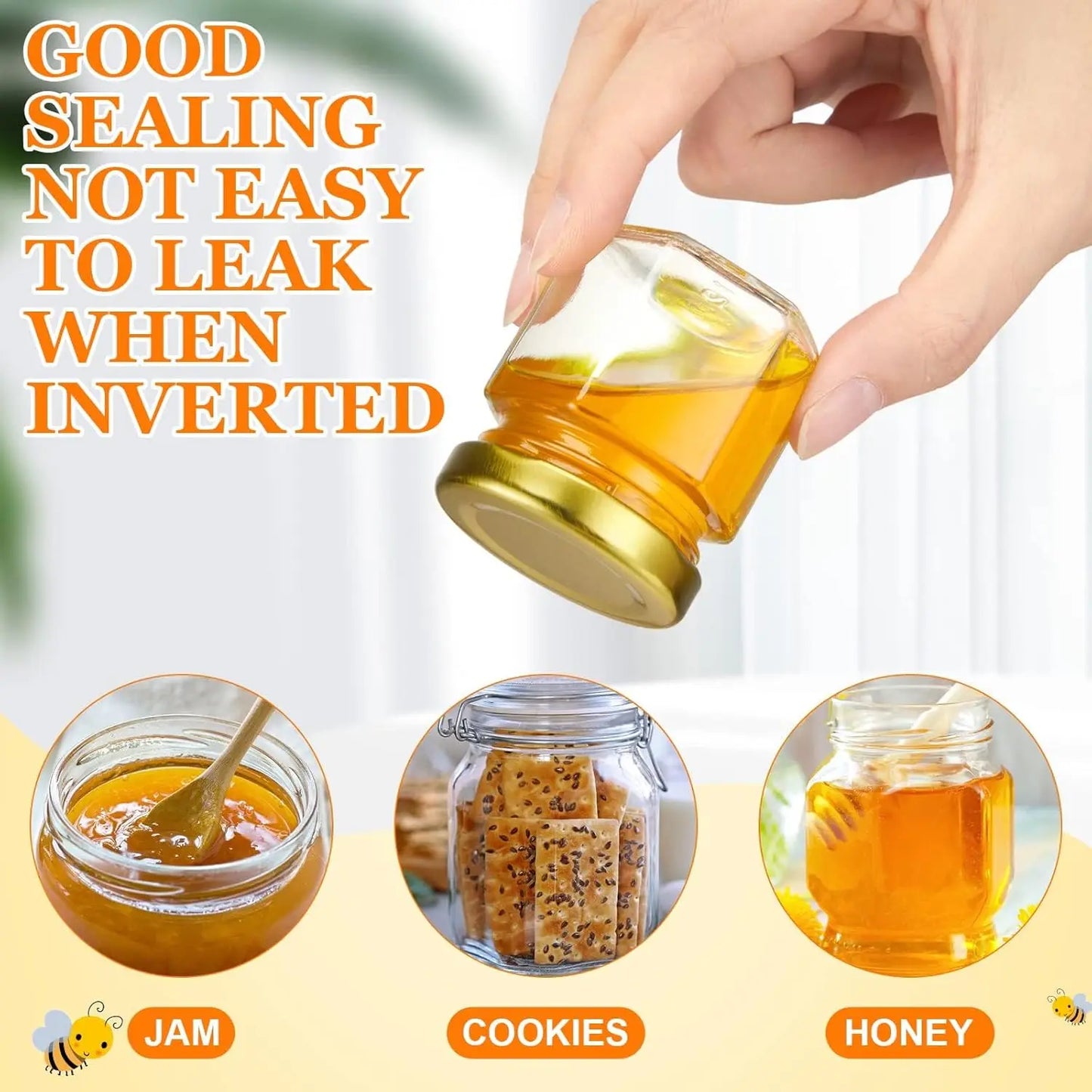 Hexagon Glass Honey Jars Clear Hexagon Mini Glass Jars With Wooden Honey Sticks Round Kraft Paper Jute Twine For Wedding Favors