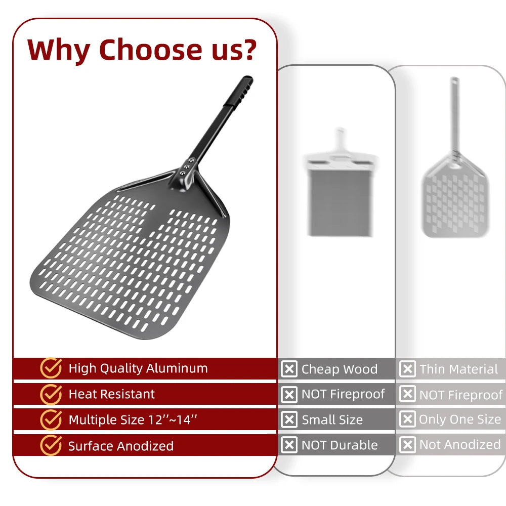 10 12 13 14 16 Inch Big Pizza Perforated Shovel Paddle Short Handle for Oven Turning Peel Kitchen Tools Nonstick Pizza Baking