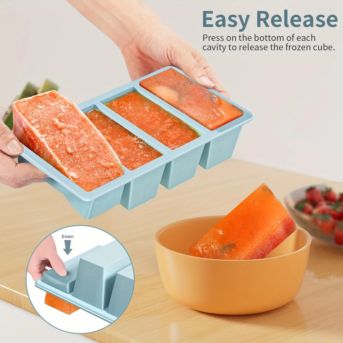 1/4pcs Large Rectangular Ice Cube Mold Set with Lid Stackable Freezer Trays for Bottles Beverages Long Cubes Mould Kitchen Items