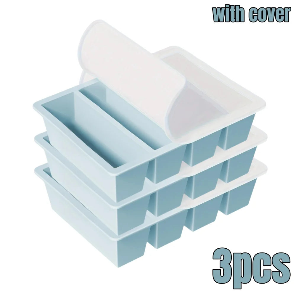1/4pcs Large Rectangular Ice Cube Mold Set with Lid Stackable Freezer Trays for Bottles Beverages Long Cubes Mould Kitchen Items