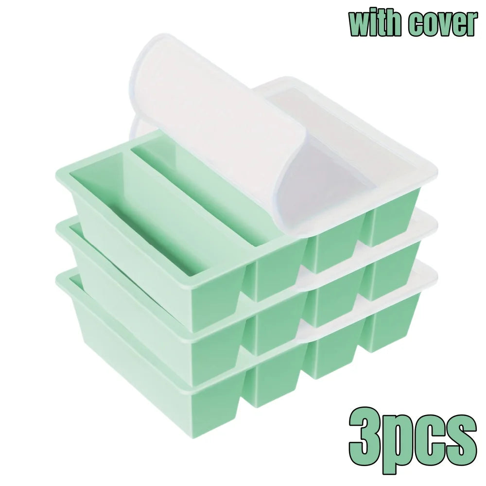 1/4pcs Large Rectangular Ice Cube Mold Set with Lid Stackable Freezer Trays for Bottles Beverages Long Cubes Mould Kitchen Items
