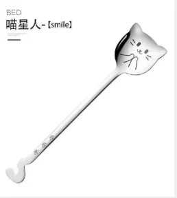 1pcs Cute Cat Dessert Spoon 304 Stainless Steel Teaspoon For Coffee Ice Cream Laser Engraving Long Handle Flatware GiftTableware