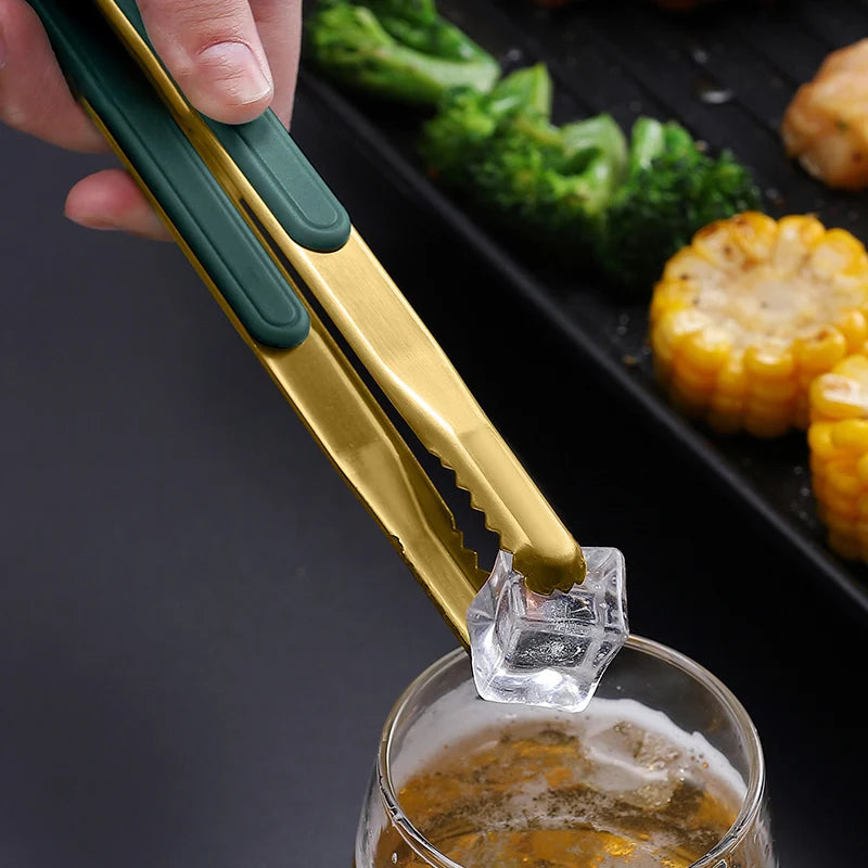 Gold Stainless Steel Food Tongs Non-Slip Serving Tongs For BBQ Meat Salad Bread Kitchen Accessories Cooking Utensils