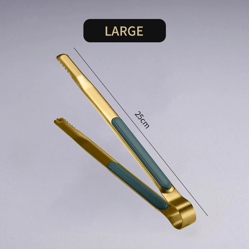 Gold Stainless Steel Food Tongs Non-Slip Serving Tongs For BBQ Meat Salad Bread Kitchen Accessories Cooking Utensils