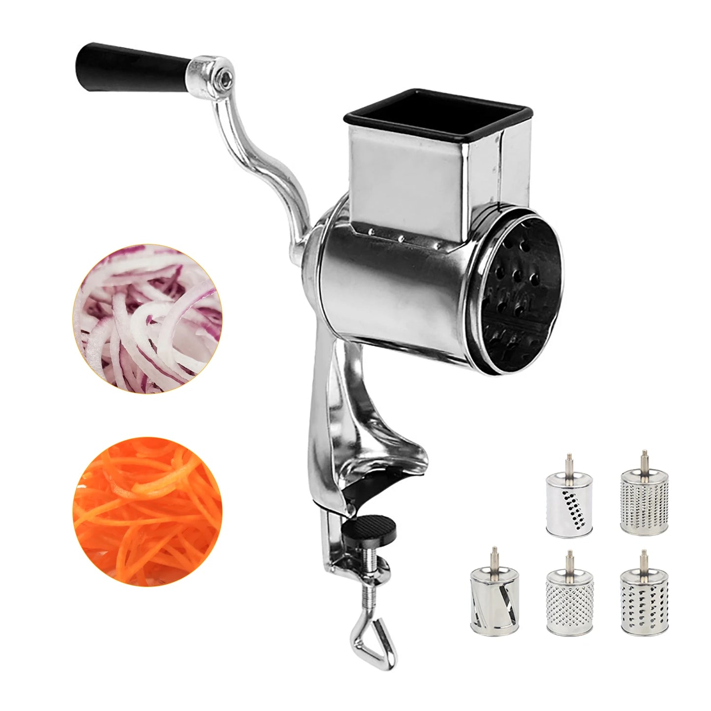 Manual Vegetable Cutter Kitchen Tool Multifunctional Stainless Steel Rotary Vegetable Grater with 5 Drum Blades