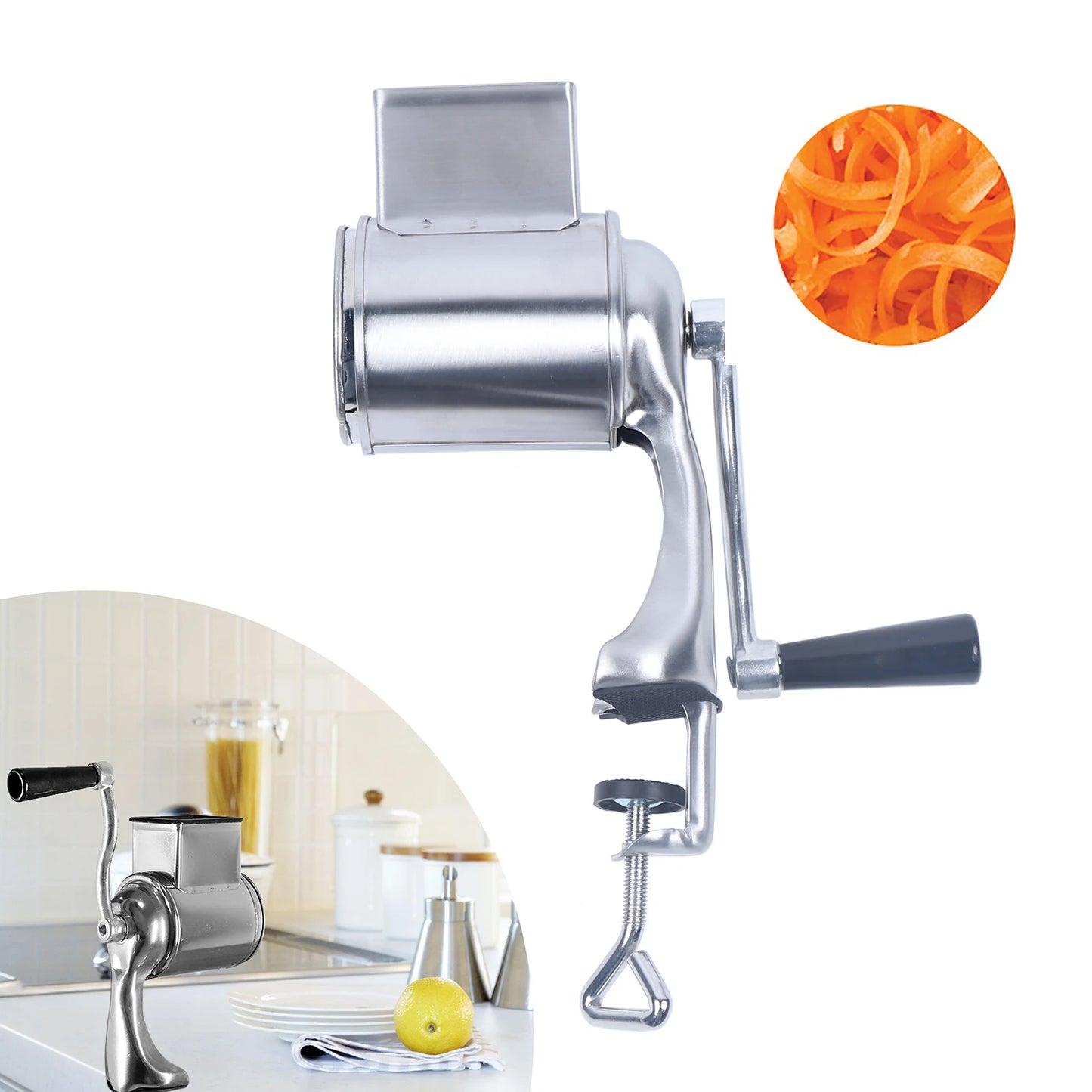 Manual Vegetable Cutter Kitchen Tool Multifunctional Stainless Steel Rotary Vegetable Grater with 5 Drum Blades