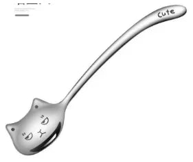 1pcs Cute Cat Dessert Spoon 304 Stainless Steel Teaspoon For Coffee Ice Cream Laser Engraving Long Handle Flatware GiftTableware