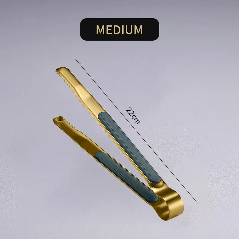 Gold Stainless Steel Food Tongs Non-Slip Serving Tongs For BBQ Meat Salad Bread Kitchen Accessories Cooking Utensils