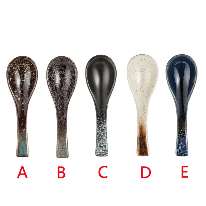 13cm Japanese-style Retro Ceramic Soup Spoon Eating Rice Spoon Kitchen Serving Teaspoon Tableware Kitchen Cooking Utensil Tools