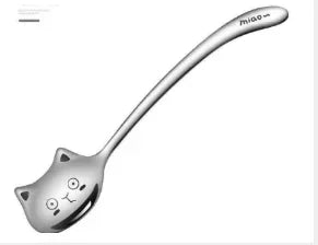 1pcs Cute Cat Dessert Spoon 304 Stainless Steel Teaspoon For Coffee Ice Cream Laser Engraving Long Handle Flatware GiftTableware