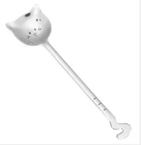 1pcs Cute Cat Dessert Spoon 304 Stainless Steel Teaspoon For Coffee Ice Cream Laser Engraving Long Handle Flatware GiftTableware