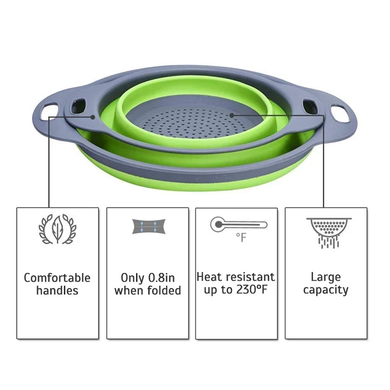 Foldable Strainer Fruit Vegetable Washing Basket Colander Dish Drainer Silicon Colander Collapsible Drainer Kitchen Gadgets