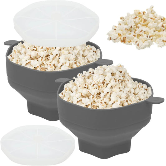 Silicone Popcorn Bowl Microwave Oven Popcorn Maker with Lid Folding Popper Collapsible Family Bucket Holder Kitchen Baking Tools