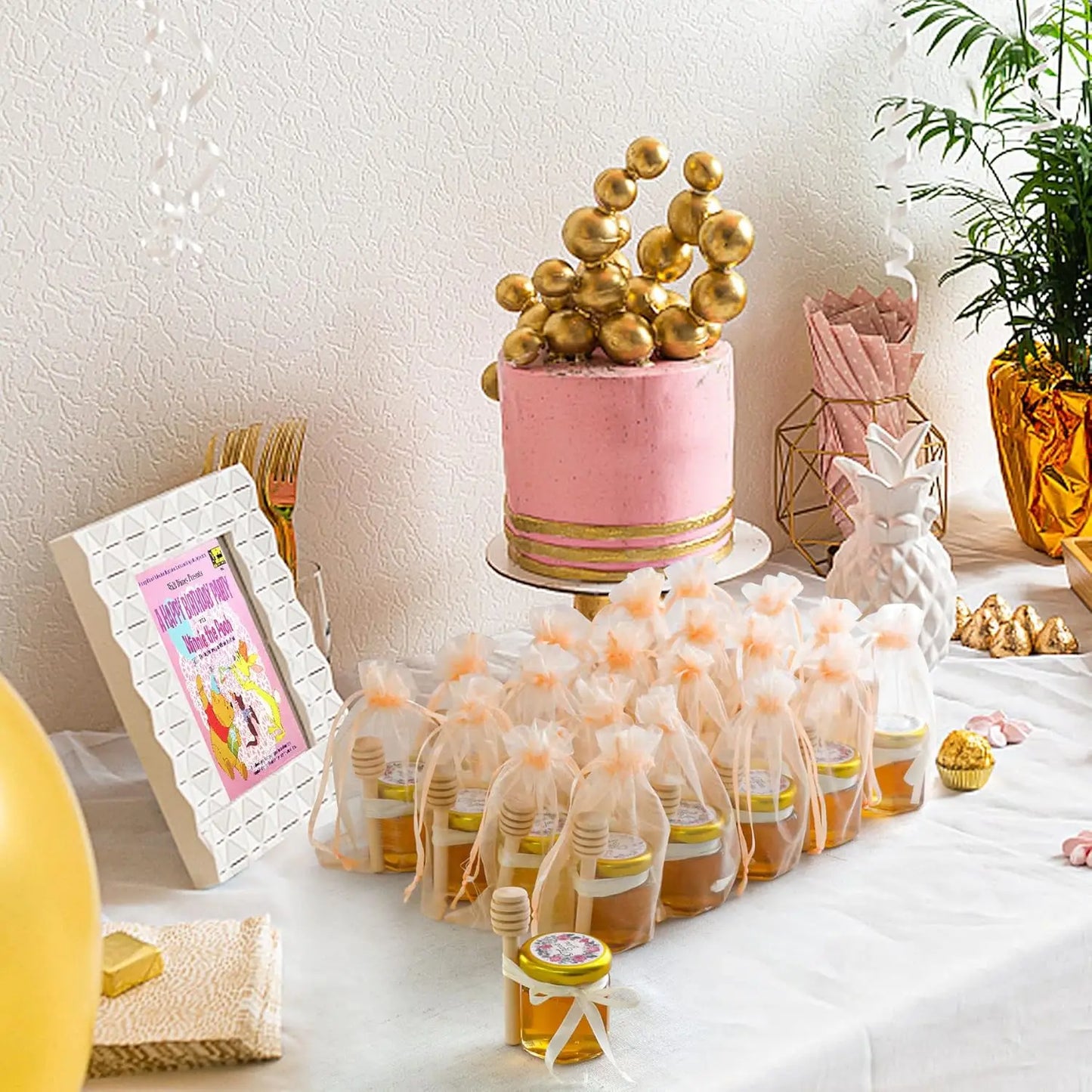 Hexagon Glass Honey Jars Clear Hexagon Mini Glass Jars With Wooden Honey Sticks Round Kraft Paper Jute Twine For Wedding Favors