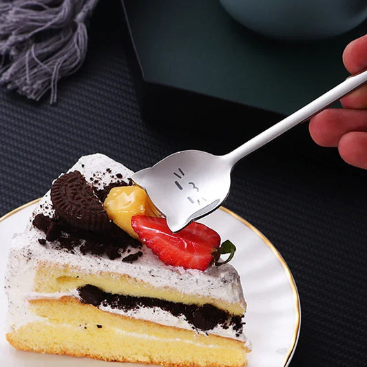 1pcs Cute Cat Dessert Spoon 304 Stainless Steel Teaspoon For Coffee Ice Cream Laser Engraving Long Handle Flatware GiftTableware